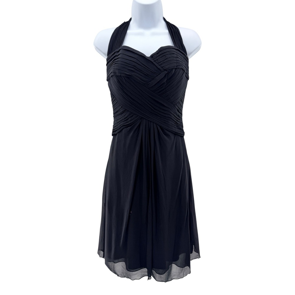 Tadashi Black Silk Halter Pleated Cocktail Dress Chiffon Gala LBD‎ Old Money 4